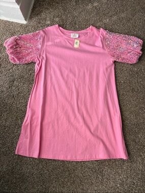 Fantastic Fawn Pink Mini Dress with Sequin Puff Sleeves